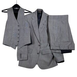 Brooks Brothers Mens 3 Piece Suit 34R Grey Glen Plaid Blazer Vest Pant 31x31 USA
